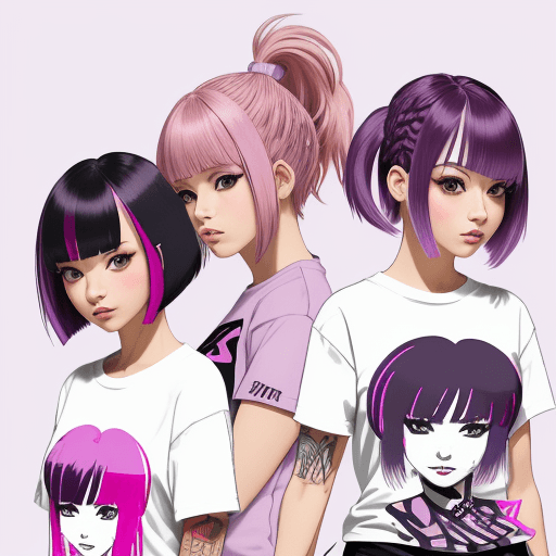 AI generated: vector t-shirt art ready to print colorful graffiti illustration of a four members of girls japanese...