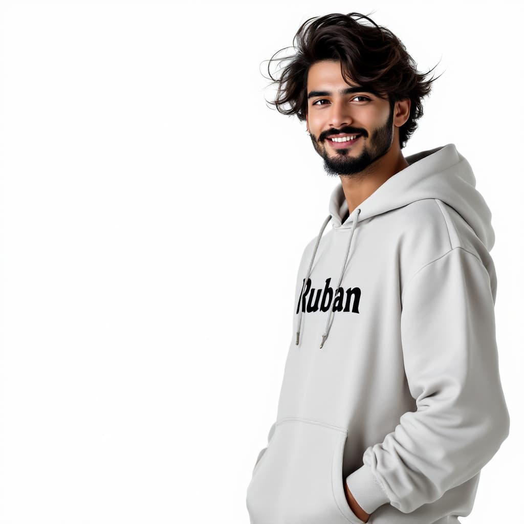 AI generated: "1 men, beautiful Indian white boy, (Cute little Loose hair, little beard , with 0.5 Mustache) , (45...