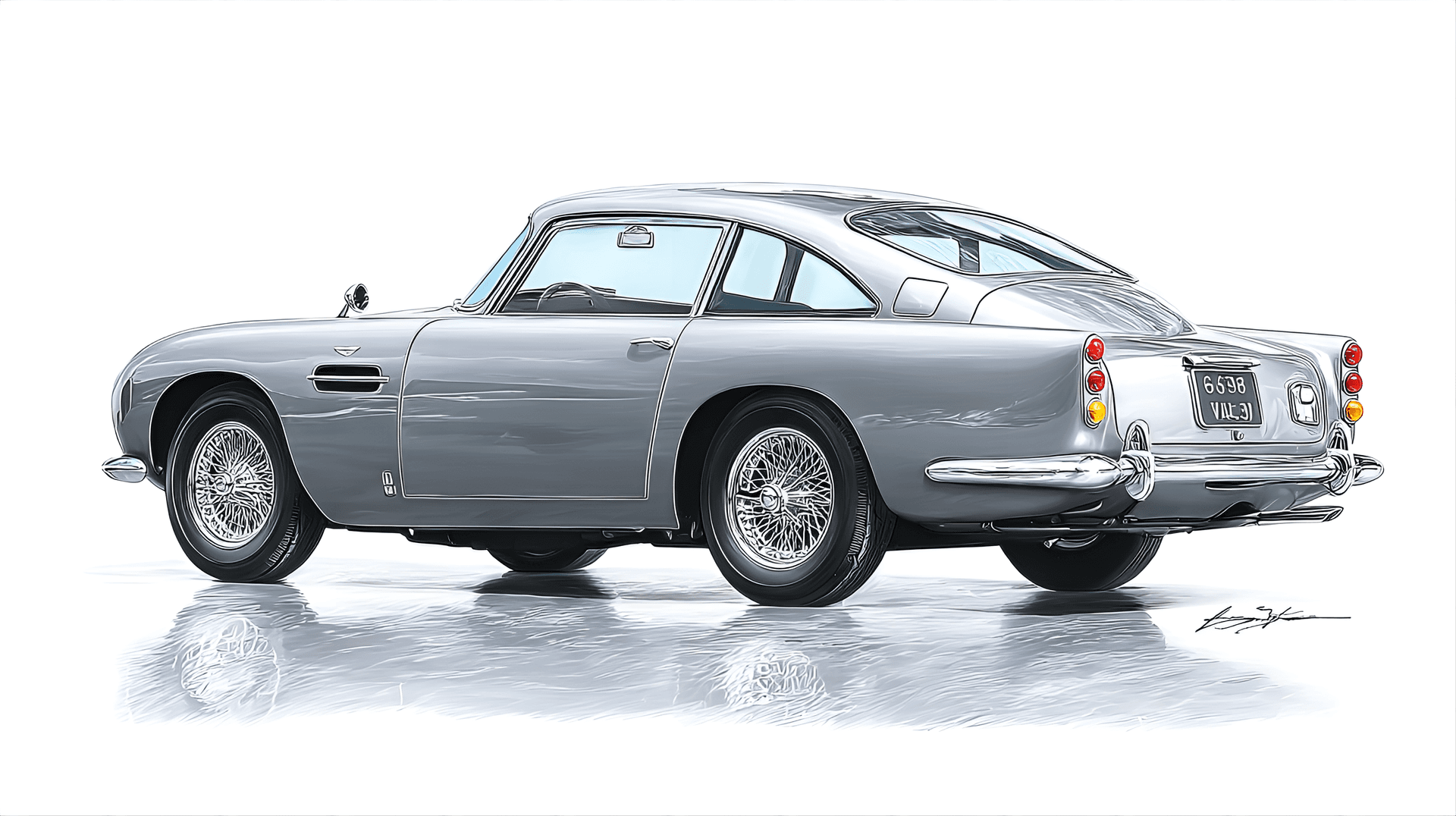 AI generated: beautifully rendered 1964 Aston Martin DB5, featuring its sleek British sports car design,
wire whe...