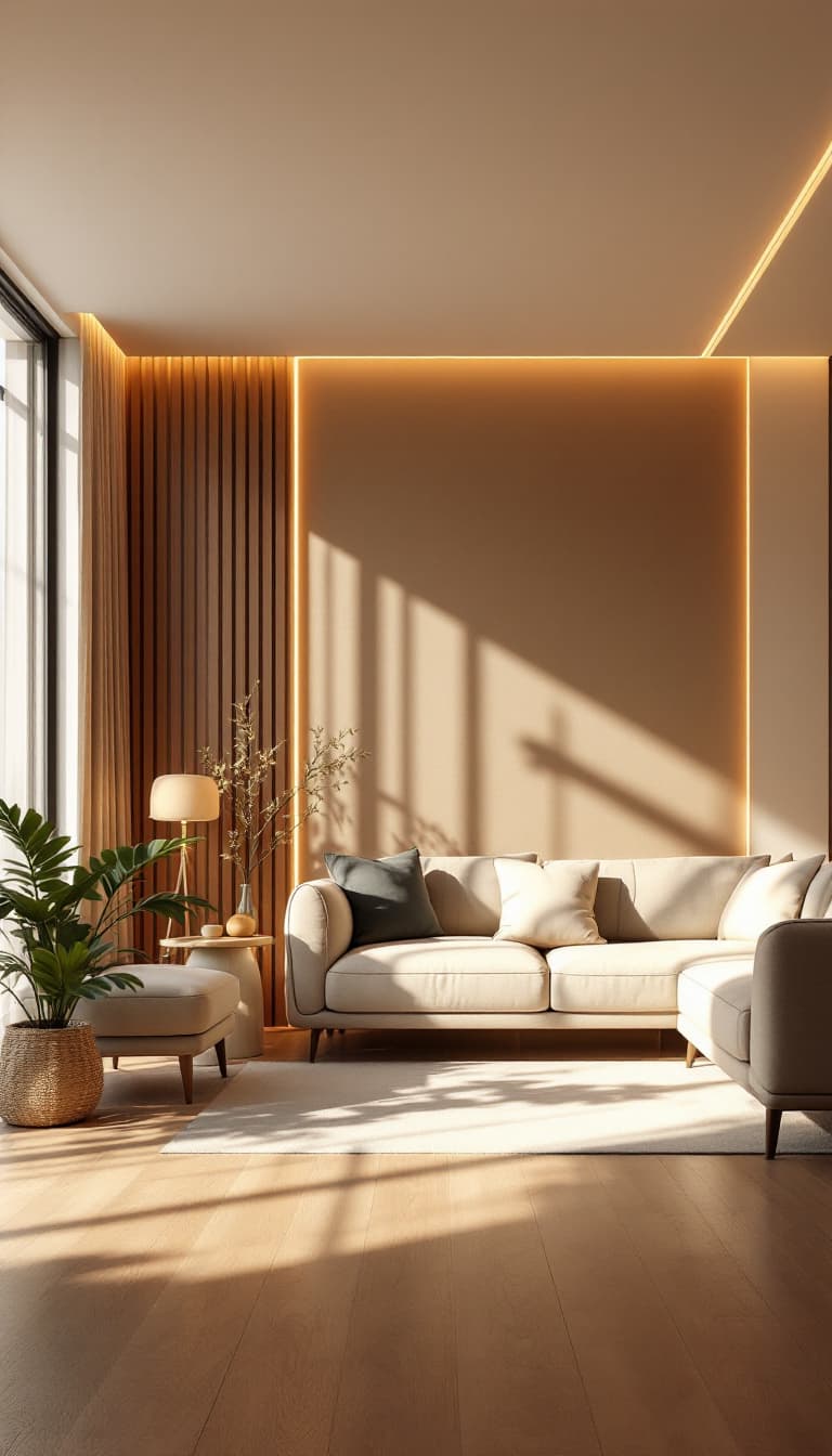 AI generated: photography, minimalism, front shot with eye level, full-frame DSLR camera, living room, the color o...