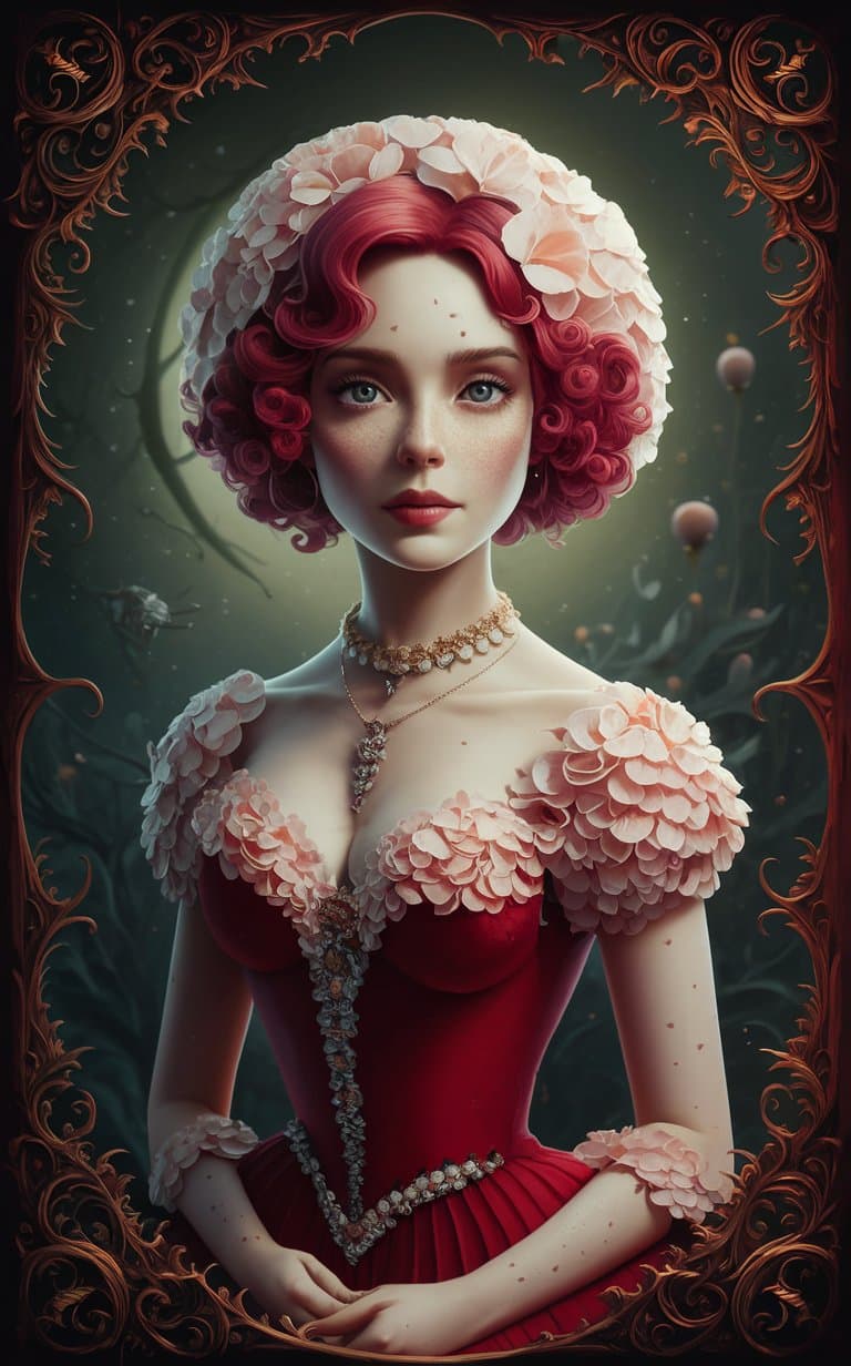 AI generated: <lora:Valerian&Laureline-comic-style:0.5>| painting of perky woman made of petals wearing modern got...