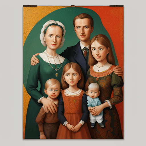 AI generated: a painting of a family posing for a picture, a poster by Amalia Lindegren, cloisonnism, poster art, ...