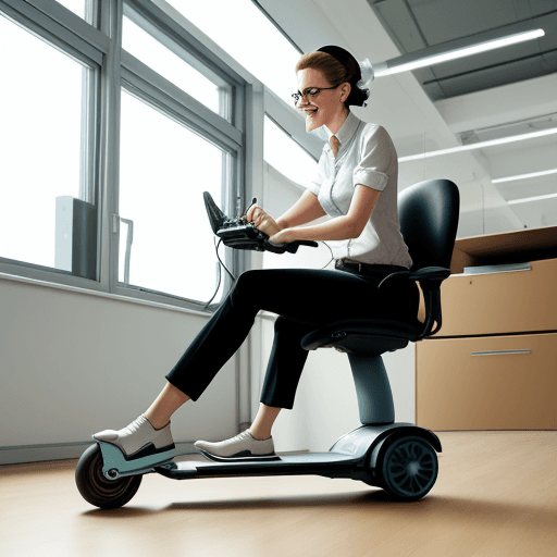 AI generated: realistic photo of an office work with an electric trottinette charging