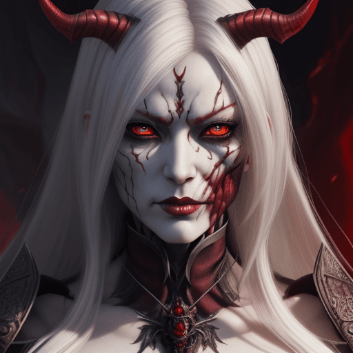 AI generated: demon lord, female, red iris, monarch demon, realistic anatomy, realistic hairs, realistic face, rea...