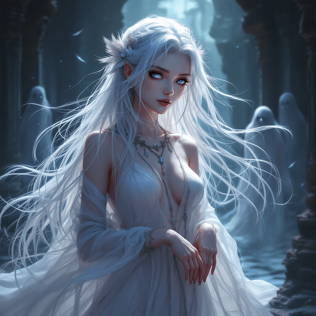 AI generated: 11. The Spirit Weaver Medium: An ethereal medium with long, platinum blonde hair that seems to float...