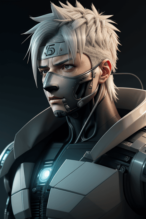 AI generated: ((kakashi)), complex 3d render ultra detailed of a beautiful porcelain profile man android face, cyb...