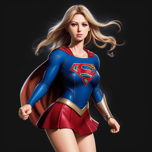 AI generated: Supergirl smooth high boots, mini skirt ,  freedom, soul,  perfect anatomy, centered, approaching pe...