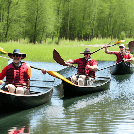 AI generated: The gentlemen's outdoor sporting day with canoes and ATVs