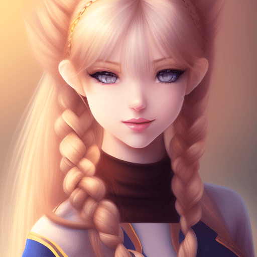AI generated: (((whisky_project))), ((blonde)), (((blue eyes))), single long braid, single braid, bangs, ahoge, lo...