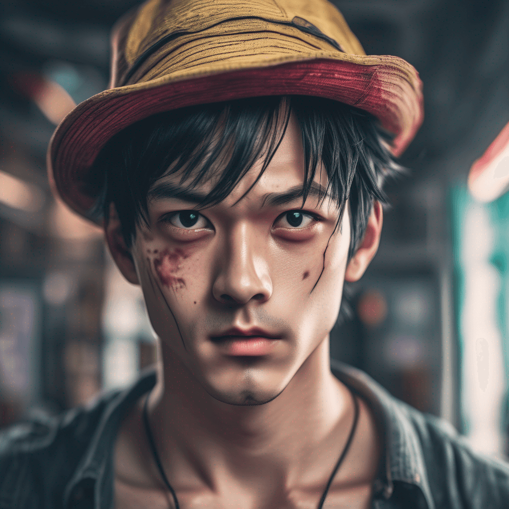 AI generated: A photograph of a handsome man, (luffy:1) , face is round and plump, with a slightly pointed chin an...