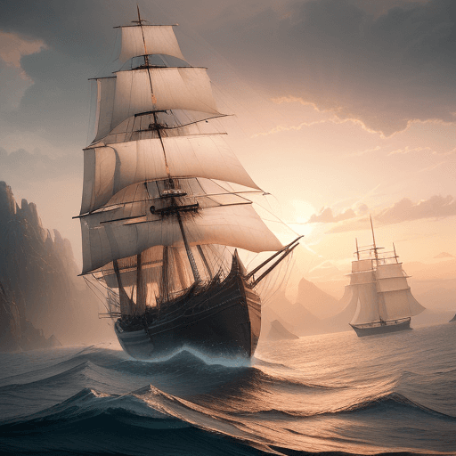 AI generated: Photo of a ultra realistic sailing ship, dramatic light, pale sunrise, cinematic lighting, battered,...