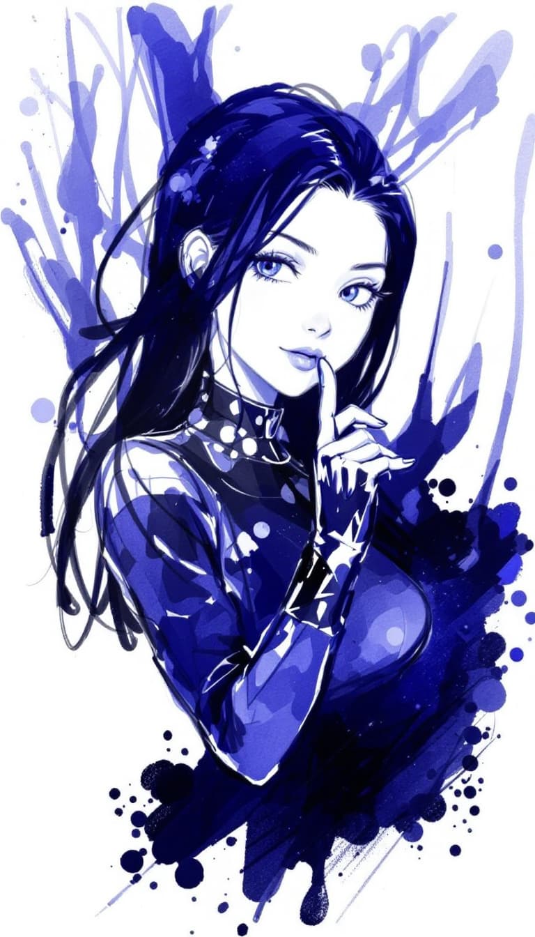 AI generated: girl, blue pen drawing, sketch