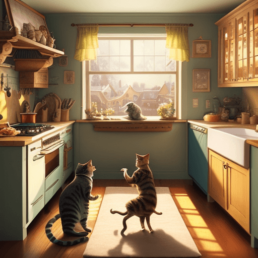 AI generated: ((best quality)), ((masterpiece)), (detailed), Wide shot of a cat and a mouse sharing a cheese feast...