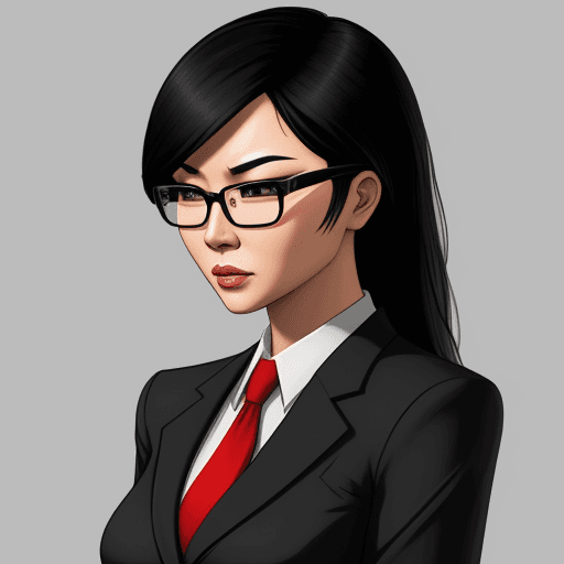 AI generated: gta style, asian woman, side view, business suit, detalized face, black glasses, look infront, gta s...