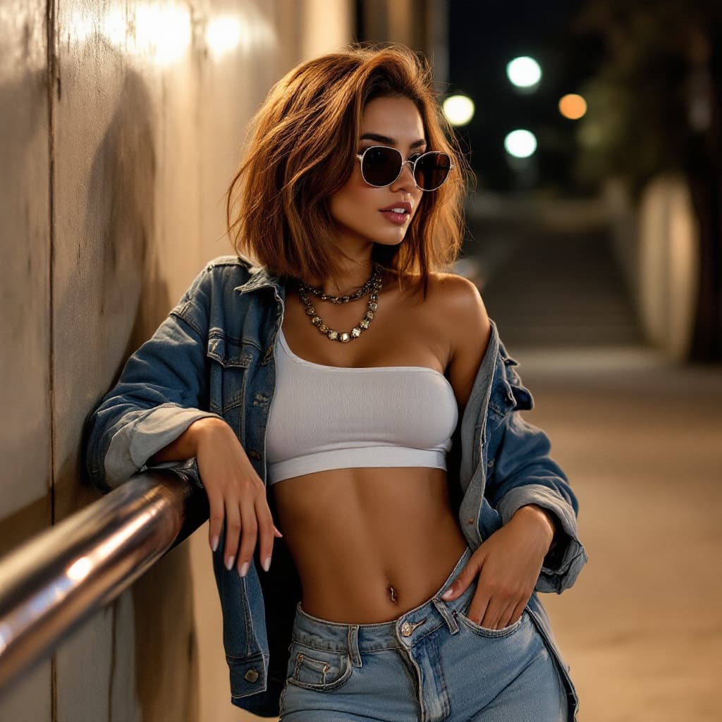AI generated: perky young mixed Portuguese and Moroccan woman with chestnut-colored hair is styled in a blunt bob,...