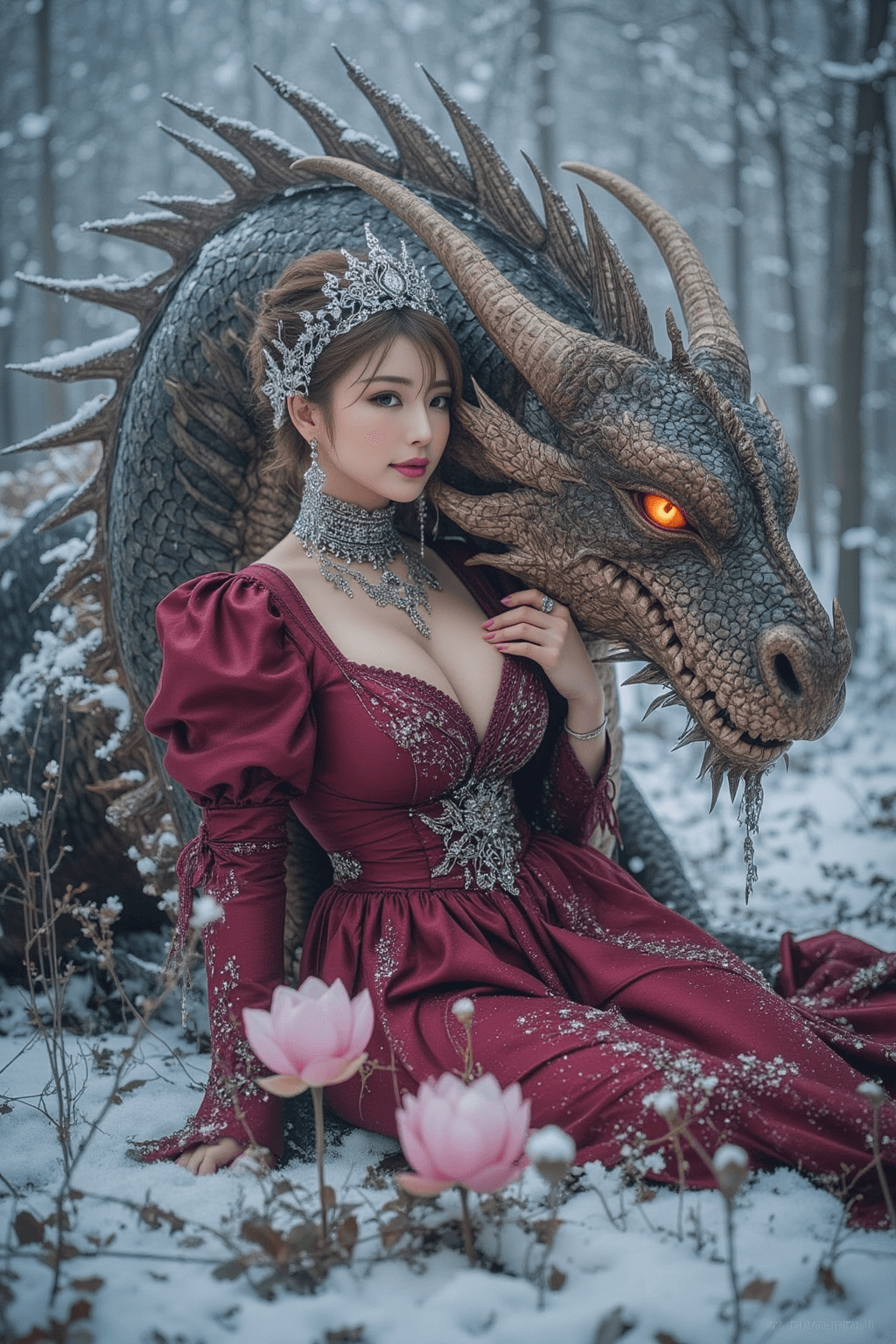 AI generated: This is a majestic and highly detailed fantasy portrait that depicts an intimate and powerful bond b...