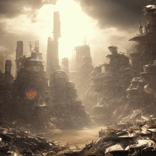 AI generated: an evil gang named Wasteland Warriors, future world, dump, garbage, junk, volumetric lighting, cinem...