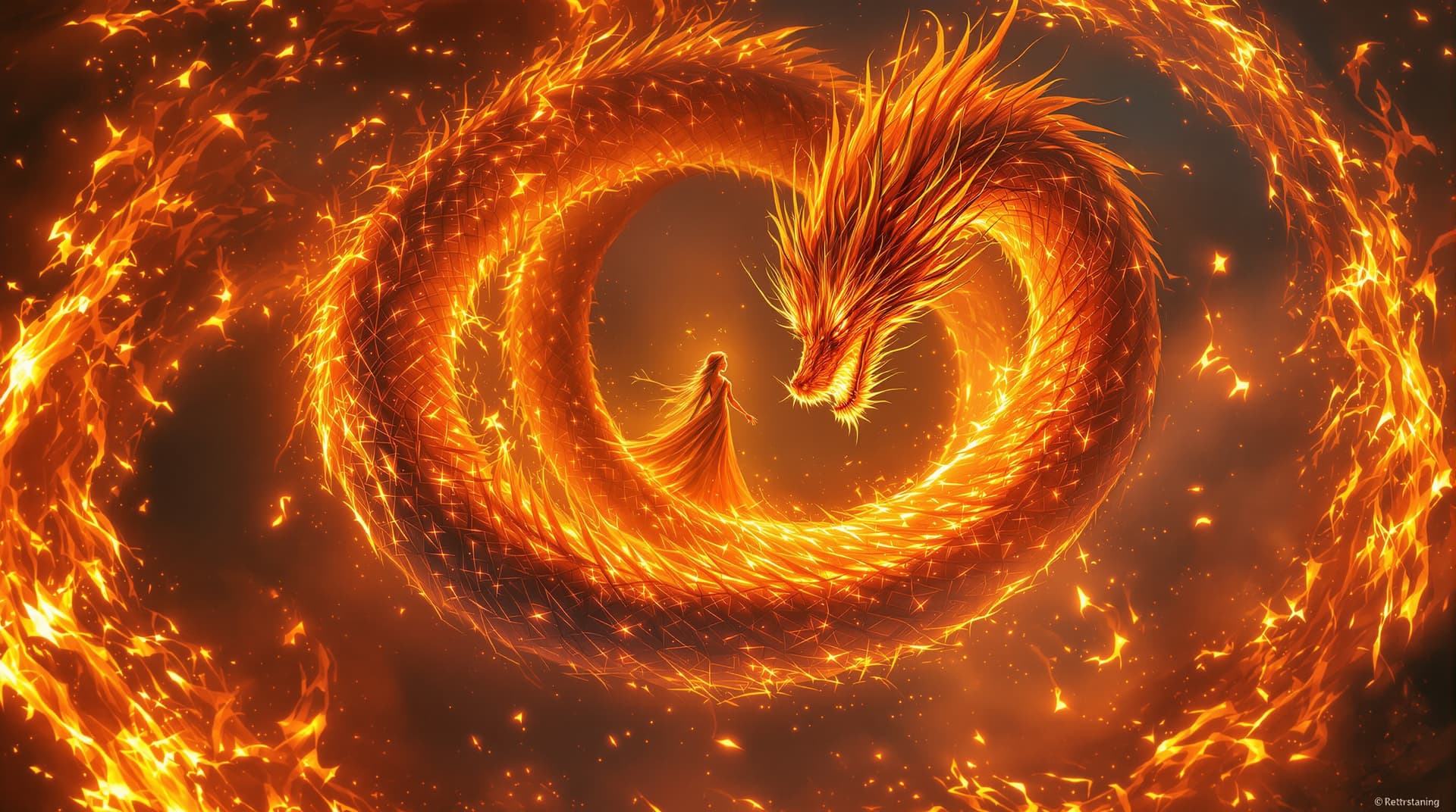 AI generated: very complex hyper-maximalist overdetailed cinematic, gorgeous royal huge fire dragon with his beaut...
