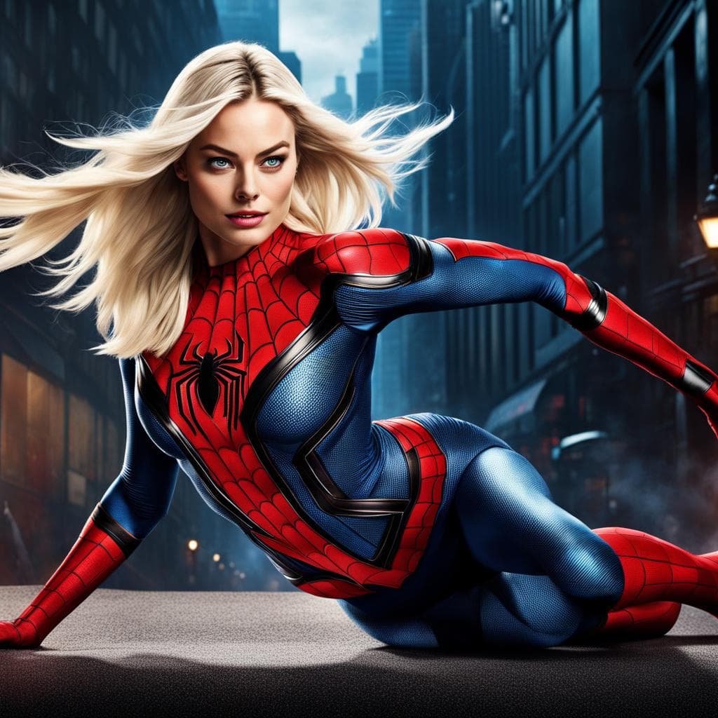 AI generated: Margot Robbie (Masterpiece), 16k resolution, ultra-realistic, very detailed, charismatic, wearing Sp...