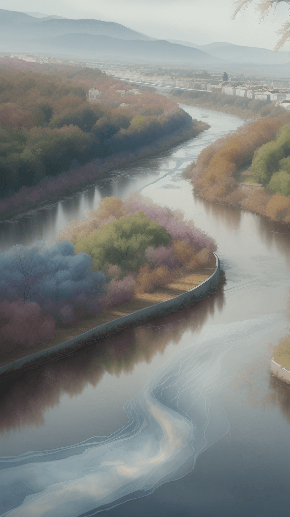 AI generated: (watercolor style, spectral art) + majestic river overlooking the panorama + costume back (vista) + ...