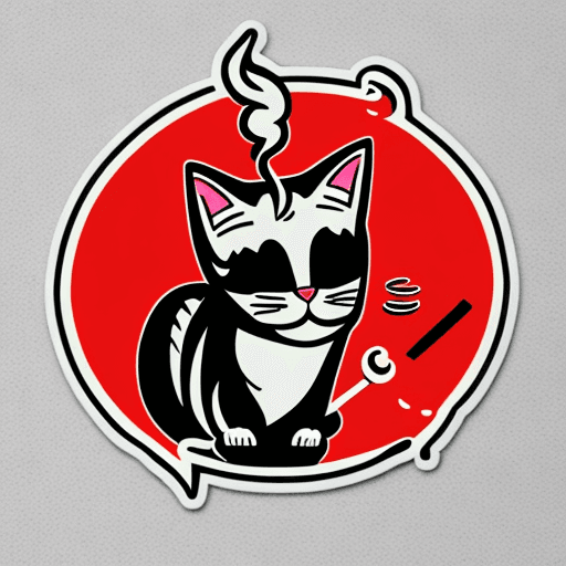 AI generated: cat smoking in japanese style sticker, t-shirt design, vector, bold outline, luminous shadowing