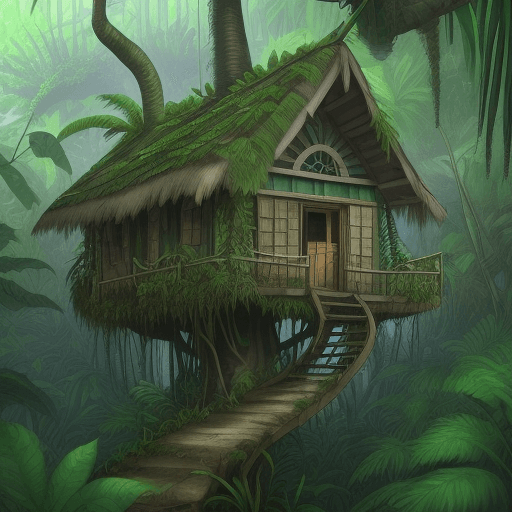 AI generated: Shanty house in a jungle full of trees