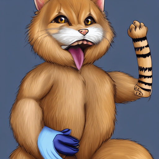 AI generated: gay, furry, nsfw, anthropomorphic, feline, cat, brown fur, striped fur, blue eyes, ears with tuff, l...