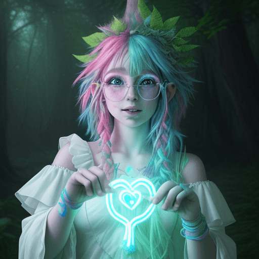 AI generated: photorealistic magical wizards tree forest Rave with a beautiful druid raver girl with cute innocent...