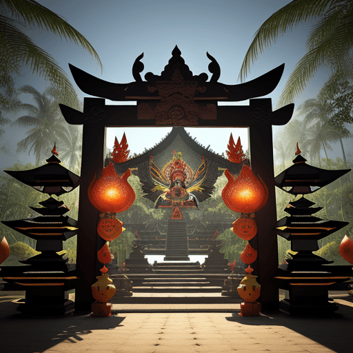 AI generated: Nyepi day in Bali with 3D Illustration and animation of Hindu gate in the middle of the event, with ...