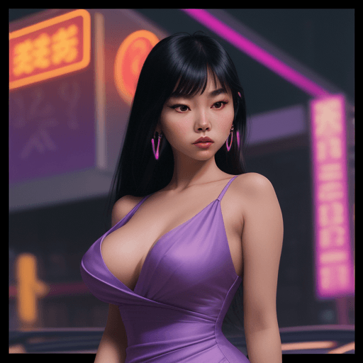 AI generated: asian girl wearing an elegant top or dress at night but boobies is sawing, in the style of iconic al...