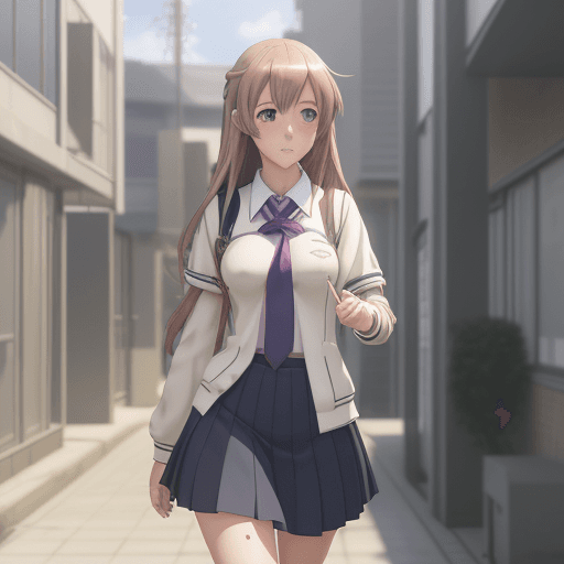AI generated: anime girl walking down a street in a school uniform, smooth anime cg art, anime visual of a cute gi...