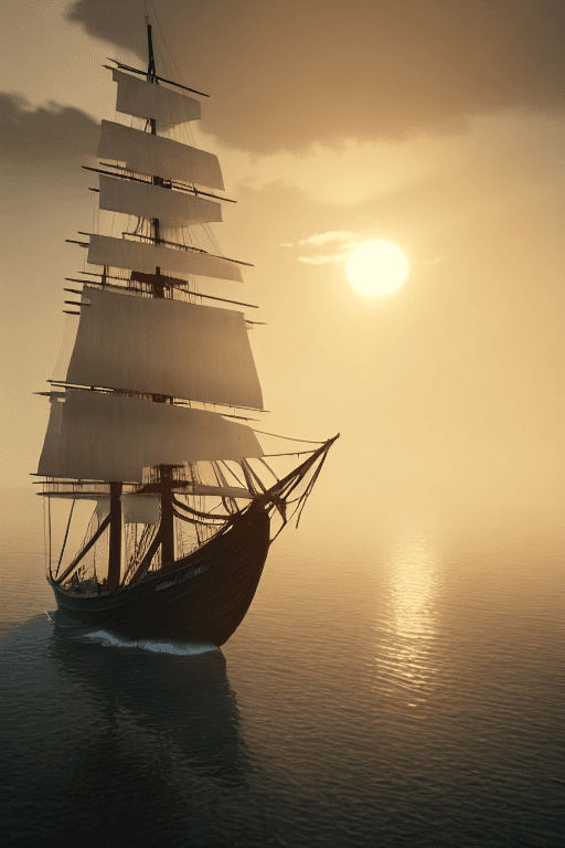 AI generated: Photo of a ultra realistic sailing ship, dramatic light, pale sunrise, cinematic lighting, battered,...