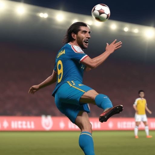 AI generated: un jugador estrella de fútbol con el nombre "Palomino" haciendo un gol de chilena