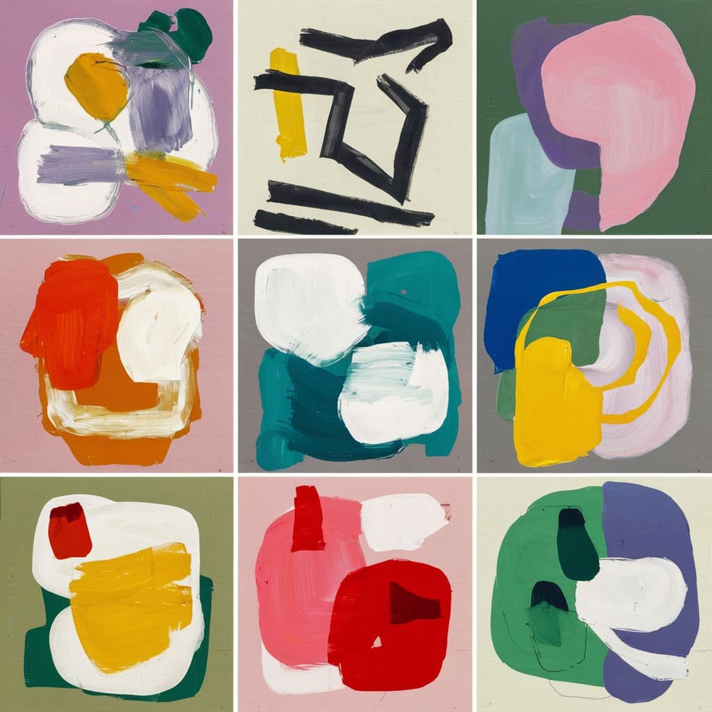 AI generated: A captivating series of abstract paintings, each featuring a unique blend of color, shape, and emoti...