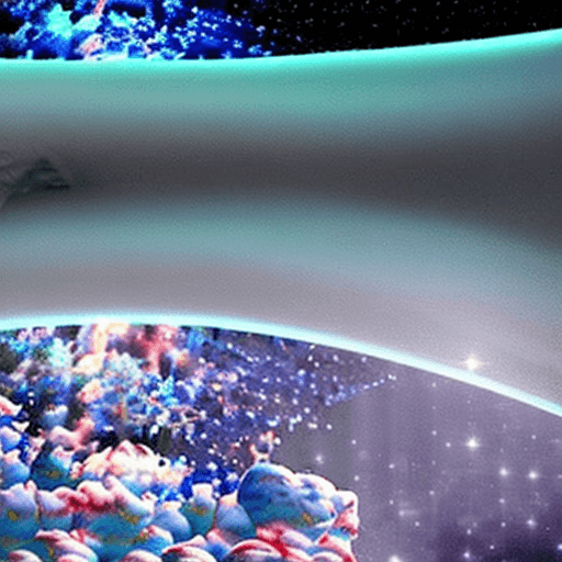 AI generated: This is a surreal and complex CG rendering. At night, the light blue sky as transparent as a mirror,...