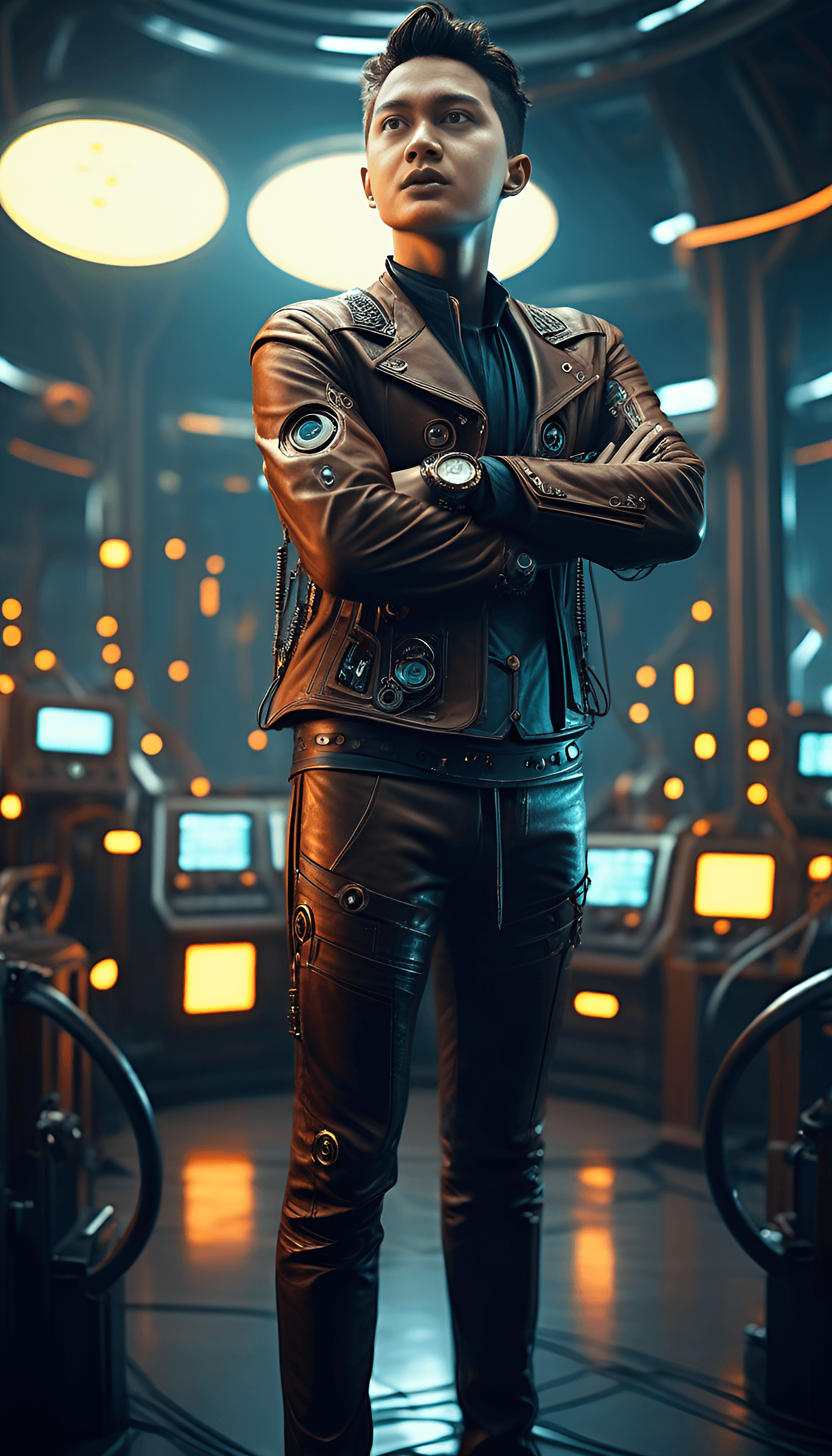 AI generated: cooll man, A large circular platform reminiscent of a futuristic stadium, There are numerous compute...