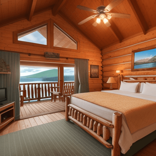 AI generated: waterfront resort
wooden cabin inside view