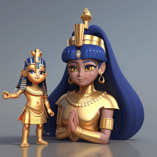 AI generated: Create a 3D animated, cartoon-style image set in ancient Egypt, featuring a young, cute queen pharao...