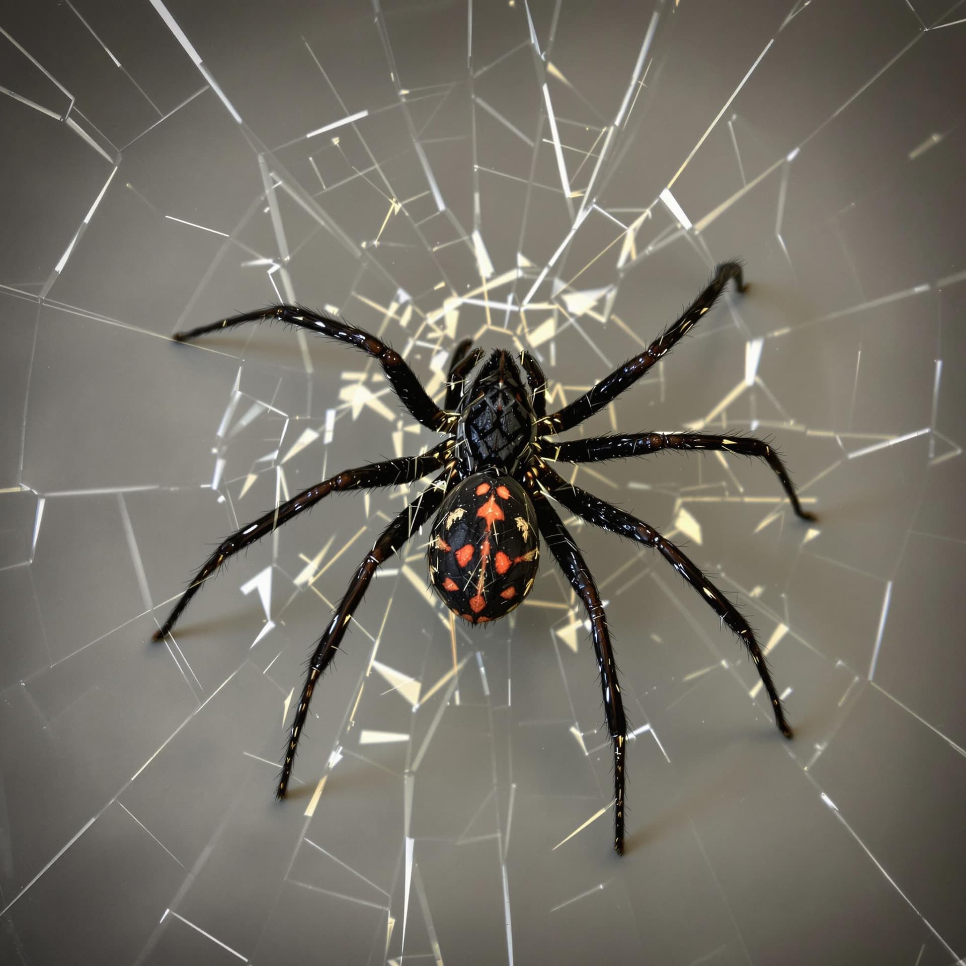 AI generated: photography of a black widow spider, with red spots