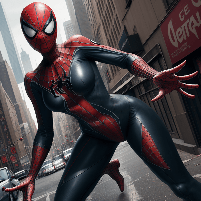 AI generated: CG unity wallpaper, a cute lady cosplaying iconic spiderman , dynamic camera angle, anatomically cor...