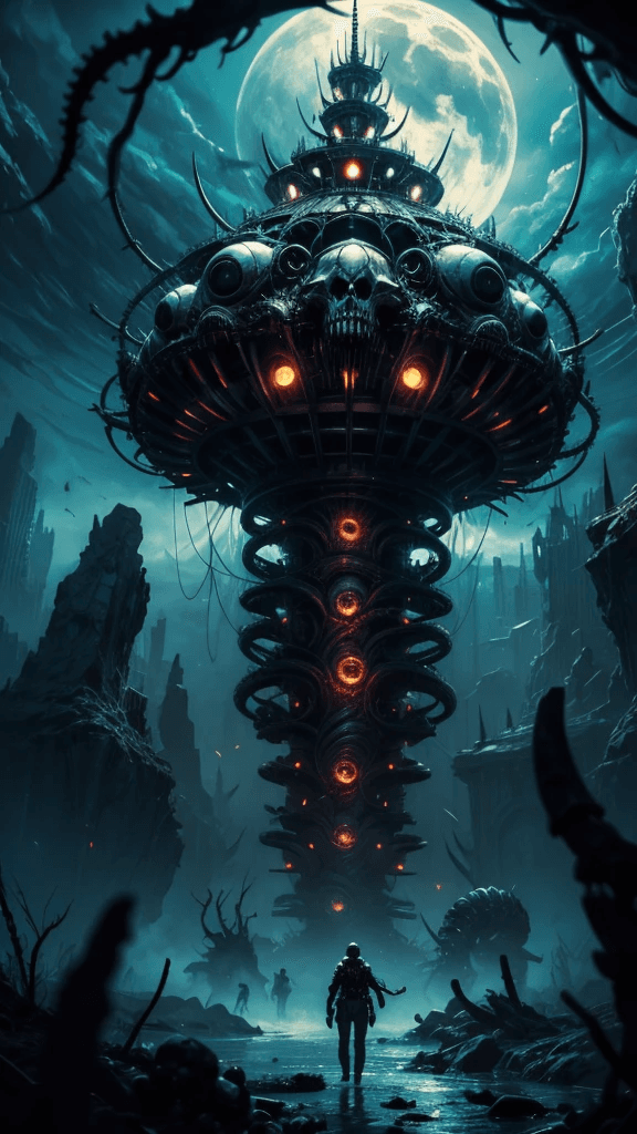 AI generated: Behold a haunting masterpiece born from the twisted depths of H.R. Giger's mind and the nightmarish ...