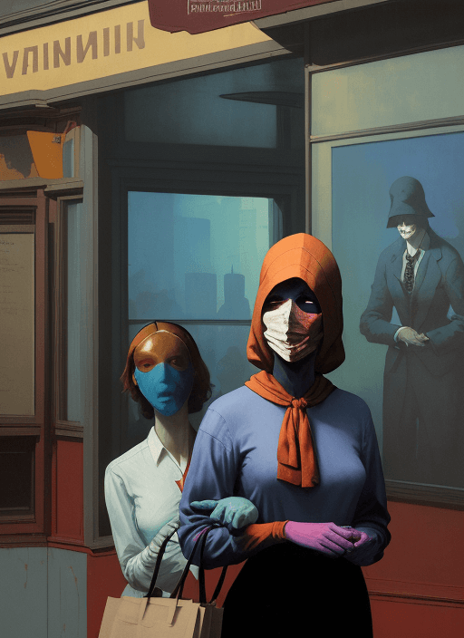 AI generated: woman with a paper bag over the head edward hopper and james gilleard, zdzislaw beksinski, in the st...