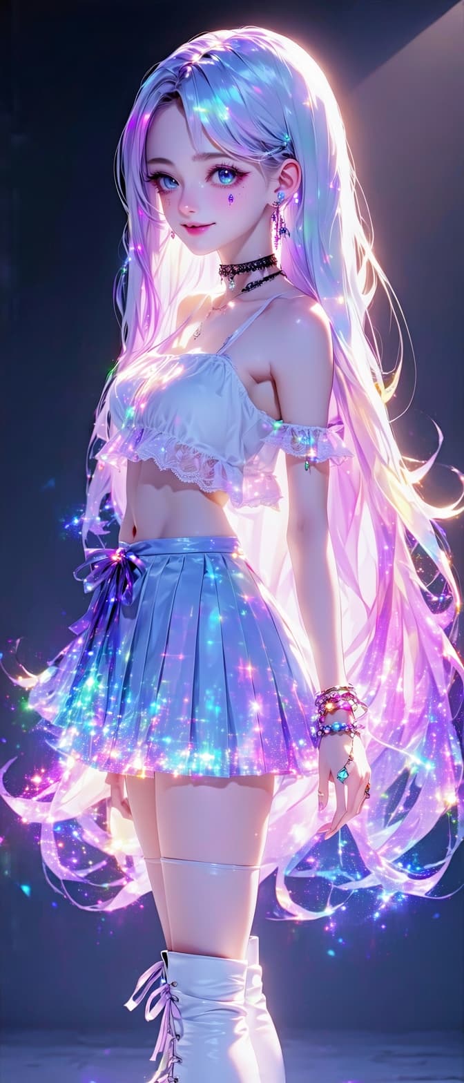 AI generated: Full body image of a beautiful anime waifu character with a captivating charm. She has long, silky h...