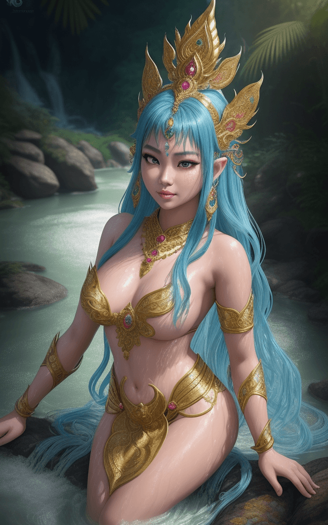 AI generated: Here’s the English translation:

Thai-style anime featuring a young woman transformed into a naga, w...