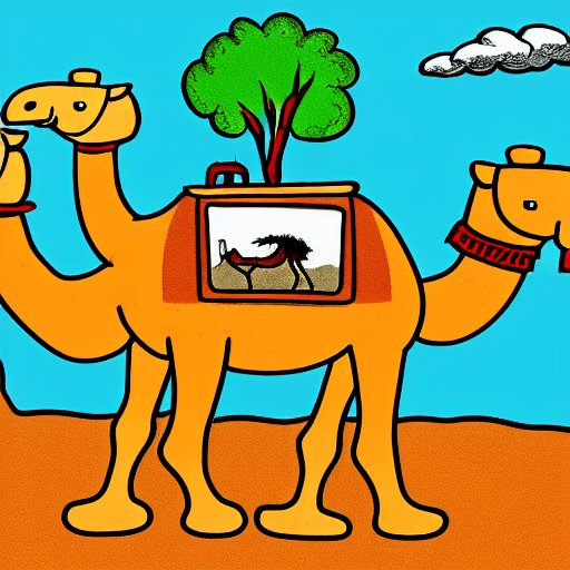 AI generated: camel on wheels, cartoon image