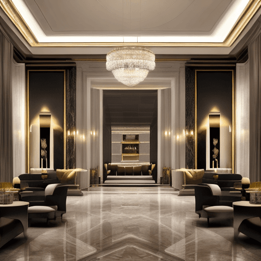 AI generated: Hyper realistic interior photo luxury private bank realistic cinematic ultra 4k modern interior desi...