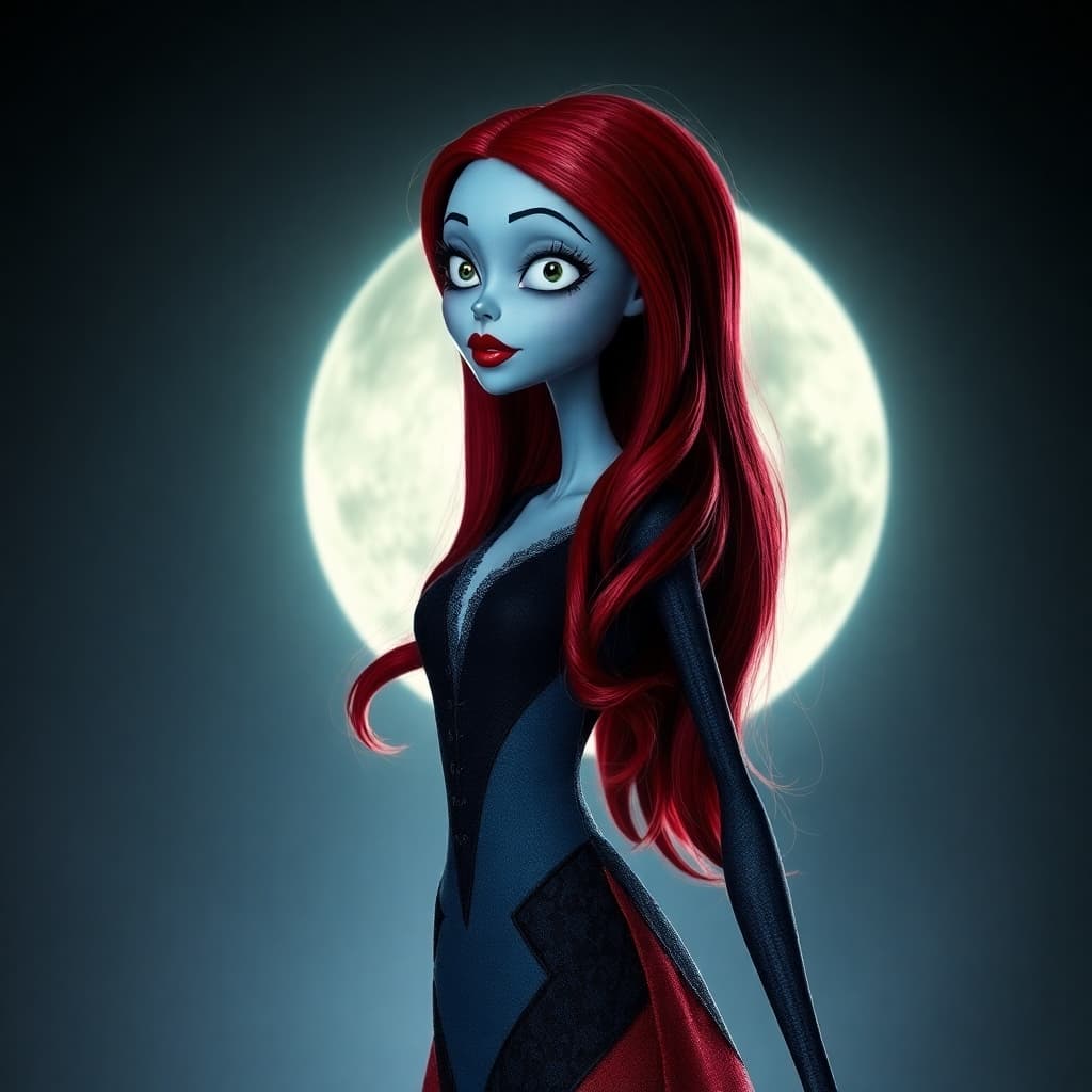 AI generated: A stunning reimagining of Sally from The Nightmare Before Christmas, designed as a beautiful and sty...