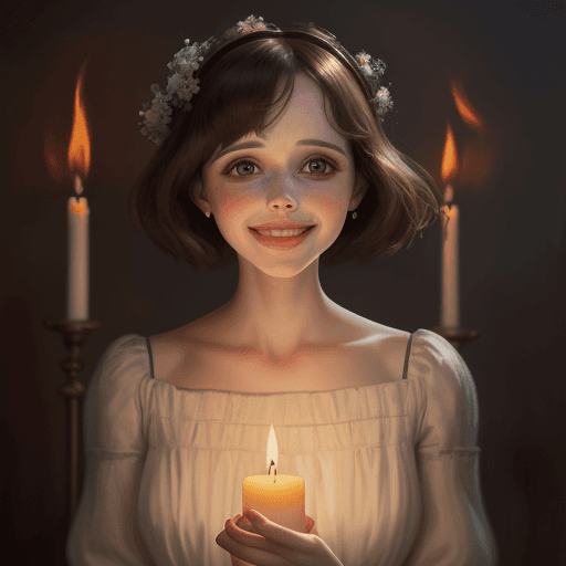 AI generated: A warm, impressionistic painting of a super cute Felicity Jones smiling gently, her big reflective e...