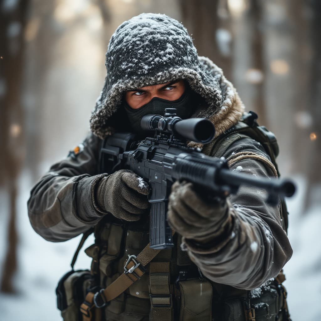 AI generated: a handsome sniper solider full clothes full weapons takes ready for shooting an enemy 