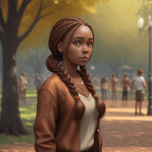 AI generated: a natural brown, mahogany, copper, cinnamon skin complexion girl with braided hair, urban clothes, s...